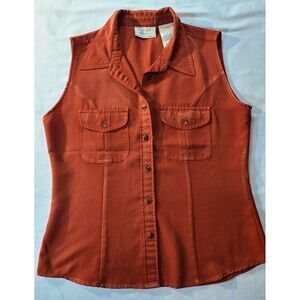 Kathie Lee Orange Button Down Tank Top Size Small Sleeveless Blouse
